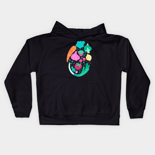 Veggies party Kids Hoodie by Laetitia Levilly